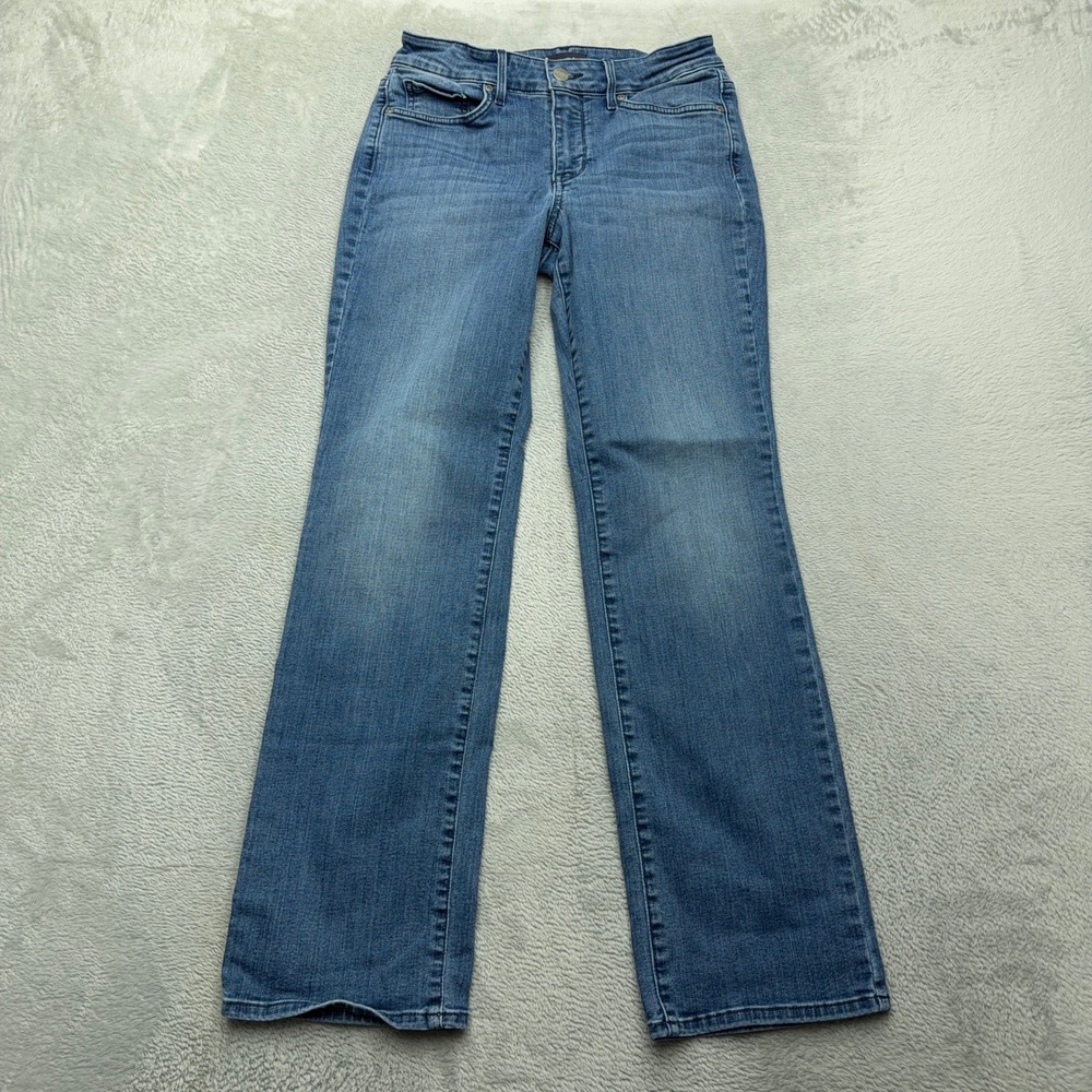 NYDJ Marilyn Straight Jeans Womens 6P Blue Denim Mid Rise Petite Stretch Pants